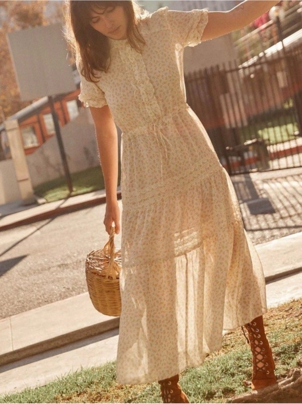 Christy Dawn Cream Floral Ruffled Tiered Maxi Dress